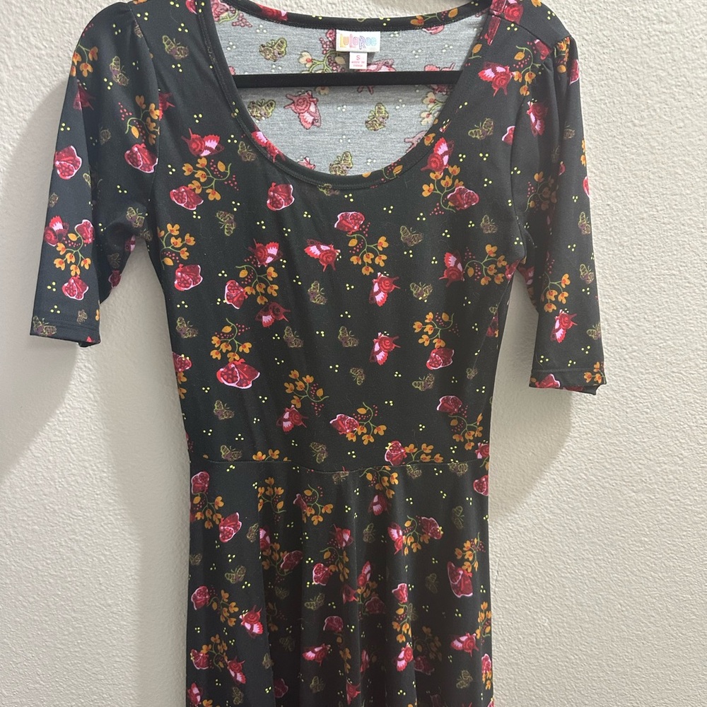 LuLaRoe Pink and Black Casual Fit and Flare Dress